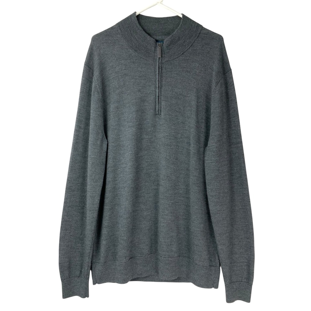 Fairlane Charcoal Gray Merino Wool Sweater XL Quarter-Zip Mock Neck Long Sleeve